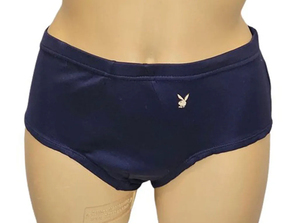 *  VINTAGE PLAYBOY FUZZY BUNNY APPLIQUE ON NAVY BIKINIS PANTIES