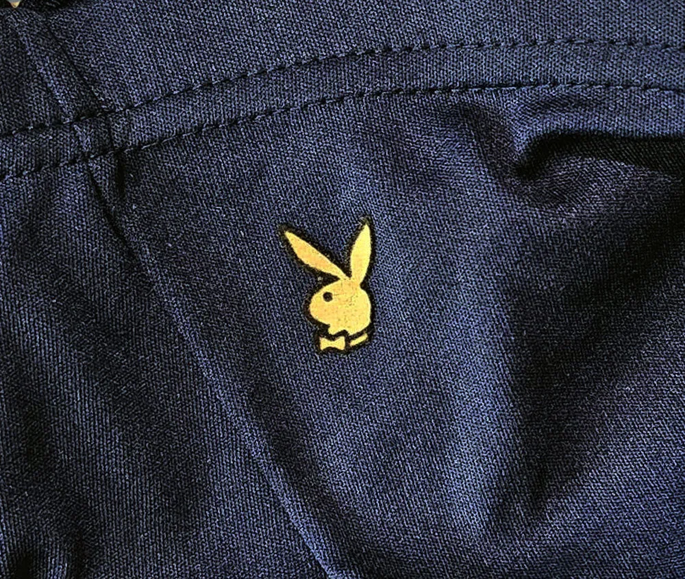 *  VINTAGE PLAYBOY FUZZY BUNNY APPLIQUE ON NAVY BIKINIS PANTIES