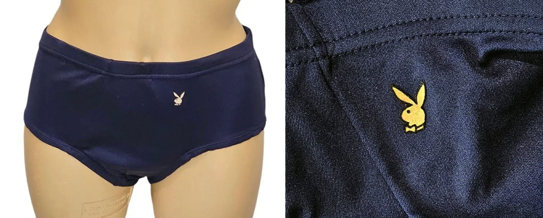*  VINTAGE PLAYBOY FUZZY BUNNY APPLIQUE ON NAVY BIKINIS PANTIES