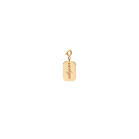 14k Engraved Script Rectangular Tag Charm on Spring Ring