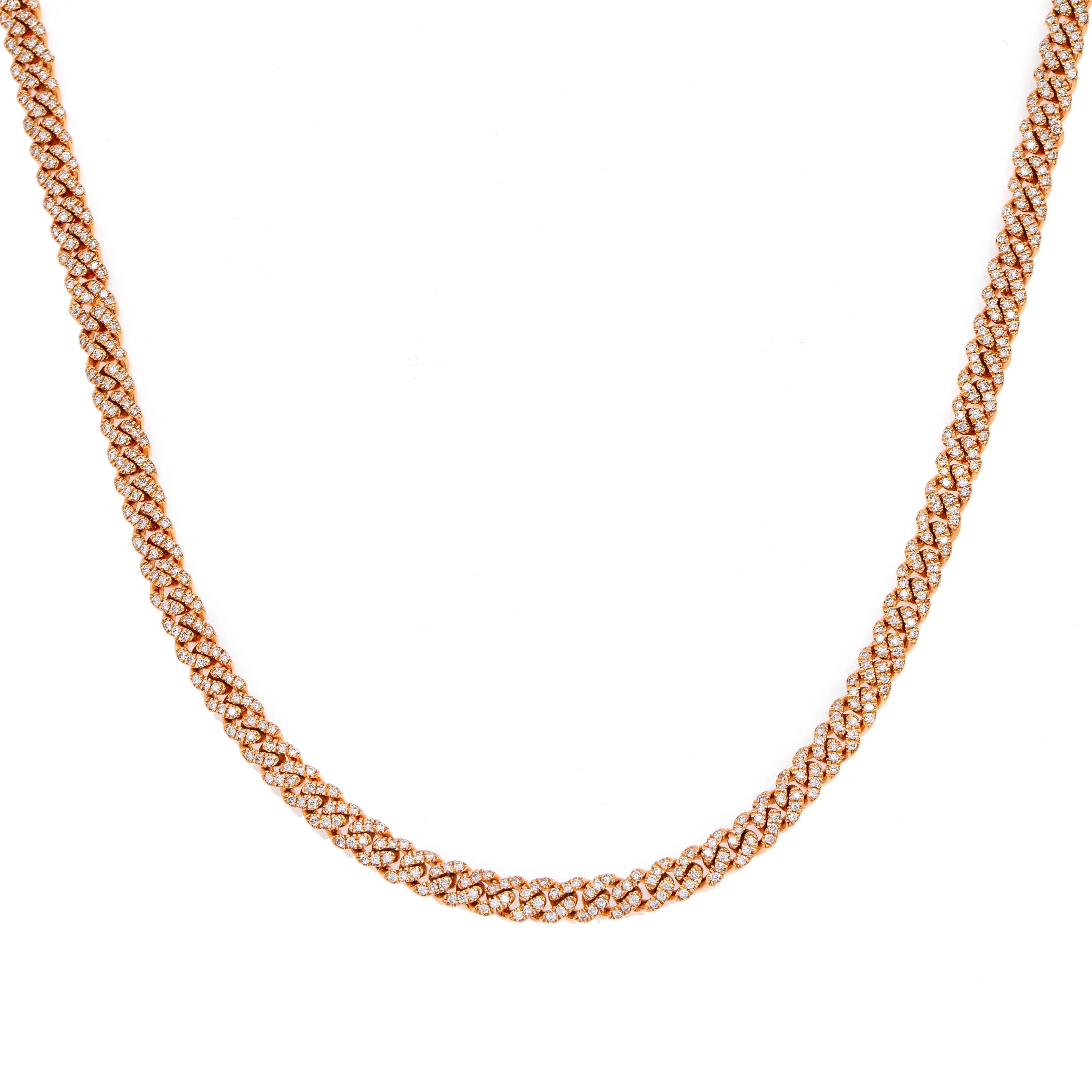 14k Rose Gold Diamond Cuban Chain 22" 4.80ctw
