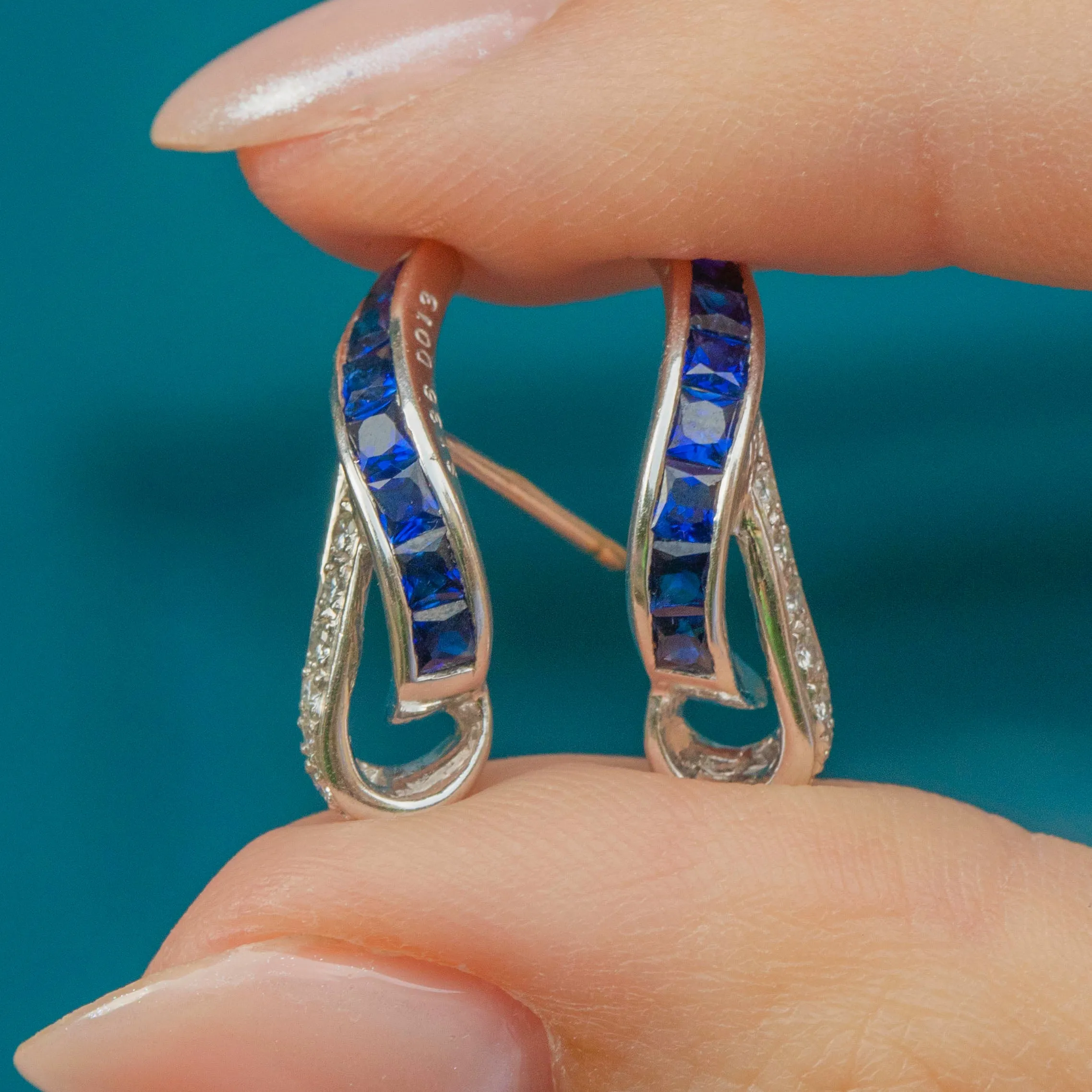 18ct White Gold Sapphire Diamond Twist Earrings