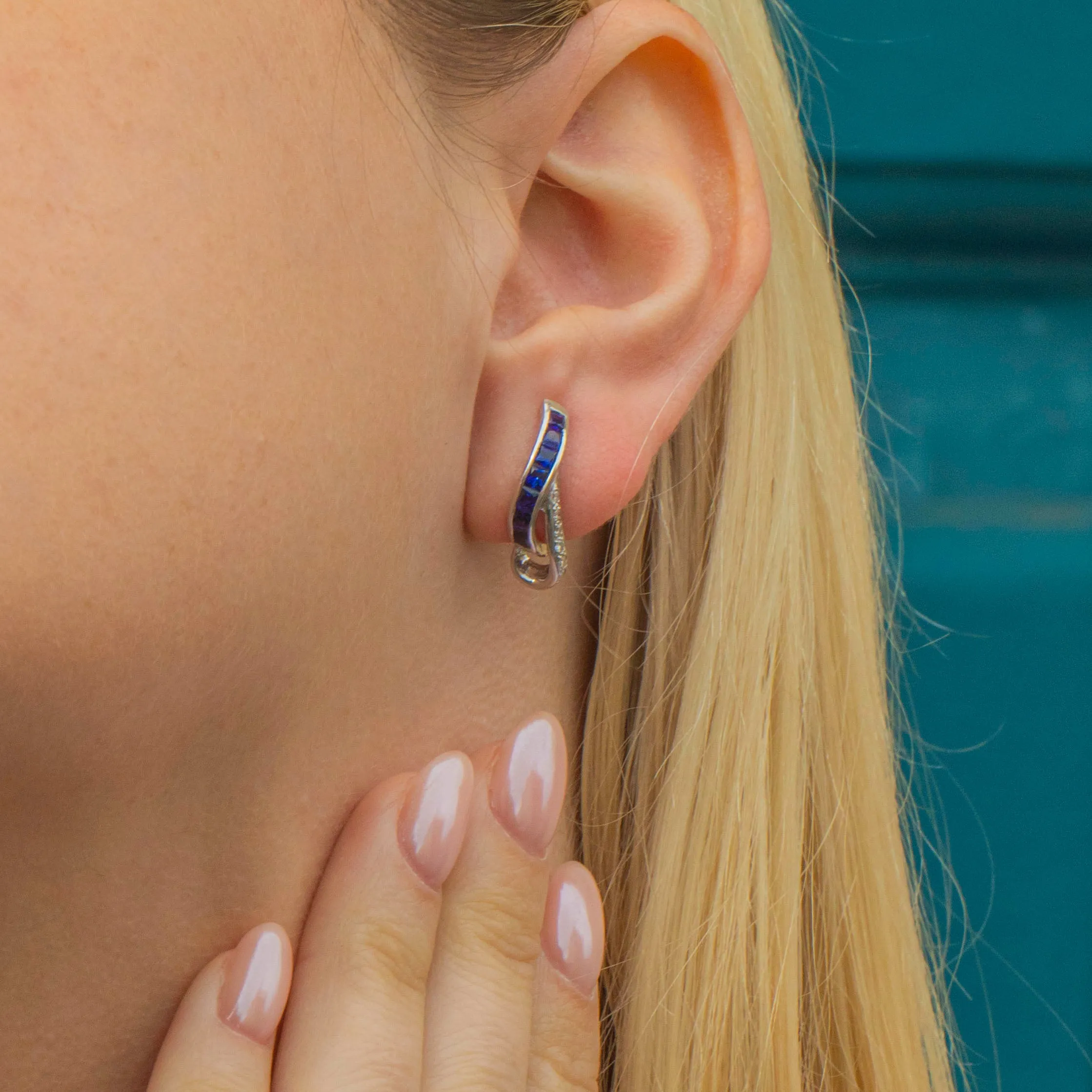 18ct White Gold Sapphire Diamond Twist Earrings