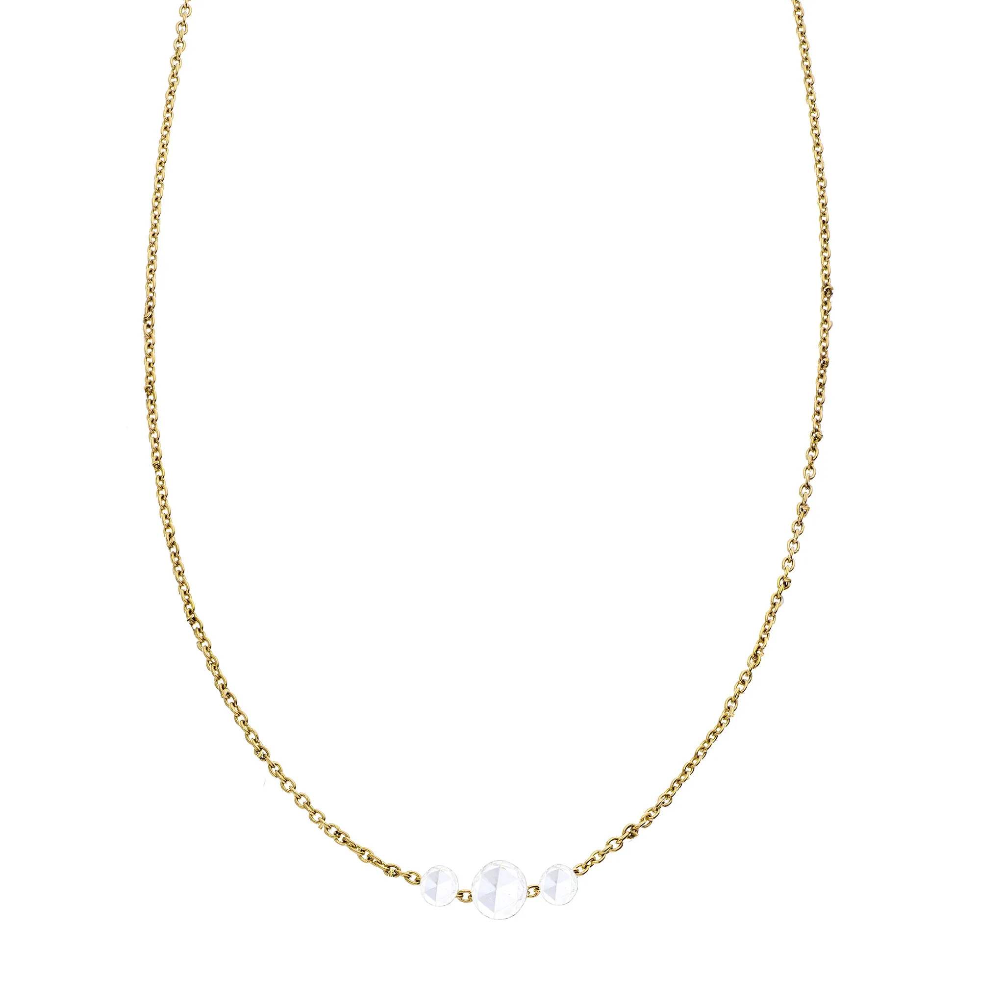18K YELLOW GOLD CIEN 3 STONE WHITE DIAMOND NECKLACE