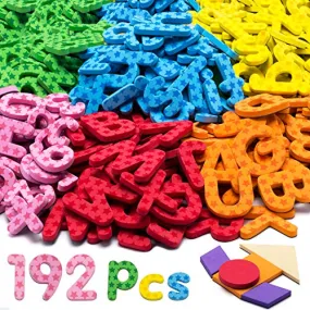 192 Pcs Magnetic Letters Numbers 9 Color(With Pattern Blocks,Symbols) Foam Set, Alphabet Magnets Gift for Preschool Kids Children Toddler Educational Fridge Refrigerator Toy, Classroom School Learning