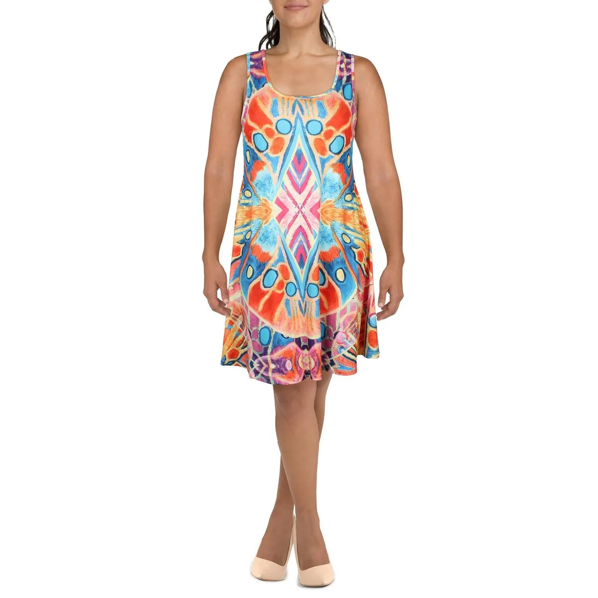 24seven Comfort Apparel Womens Plus Printed Knee-Length Shift Dress