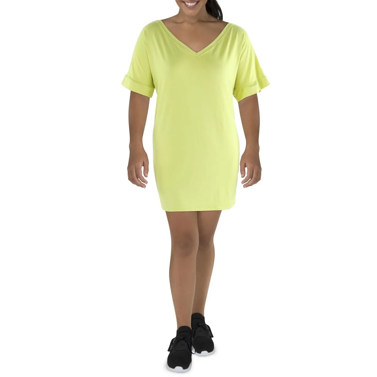24seven Comfort Apparel Womens Plus V-Neck Mini T-Shirt Dress