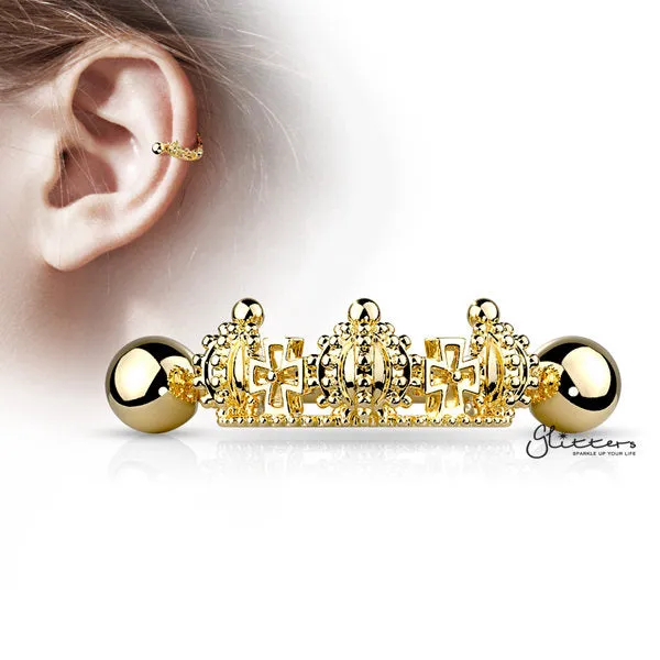 316L Surgical Steel Barbell with Triple Crown Helix Cuff