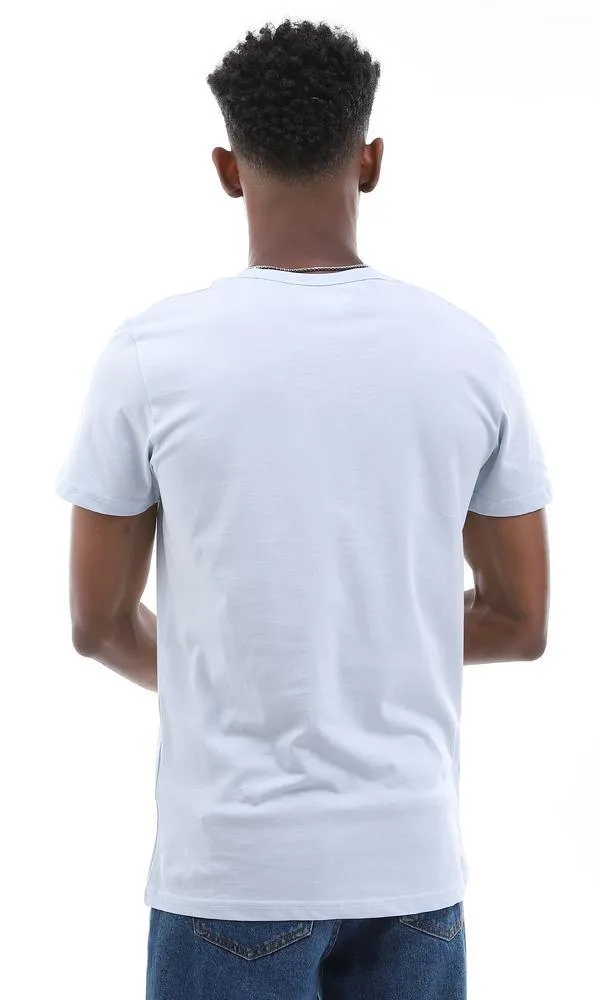 94601 Simple Soild Buttoned V-Neck Sky Blue T-Shirt