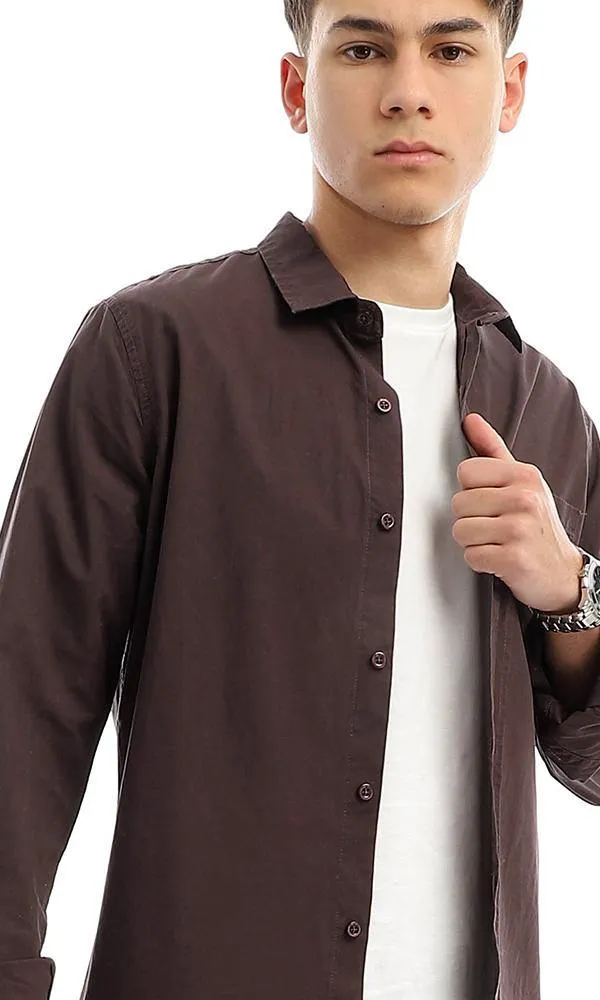 94773 Plain Full Buttoned Dark Brown Basic Shirt