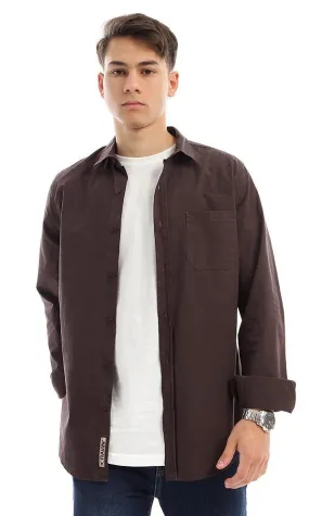 94773 Plain Full Buttoned Dark Brown Basic Shirt