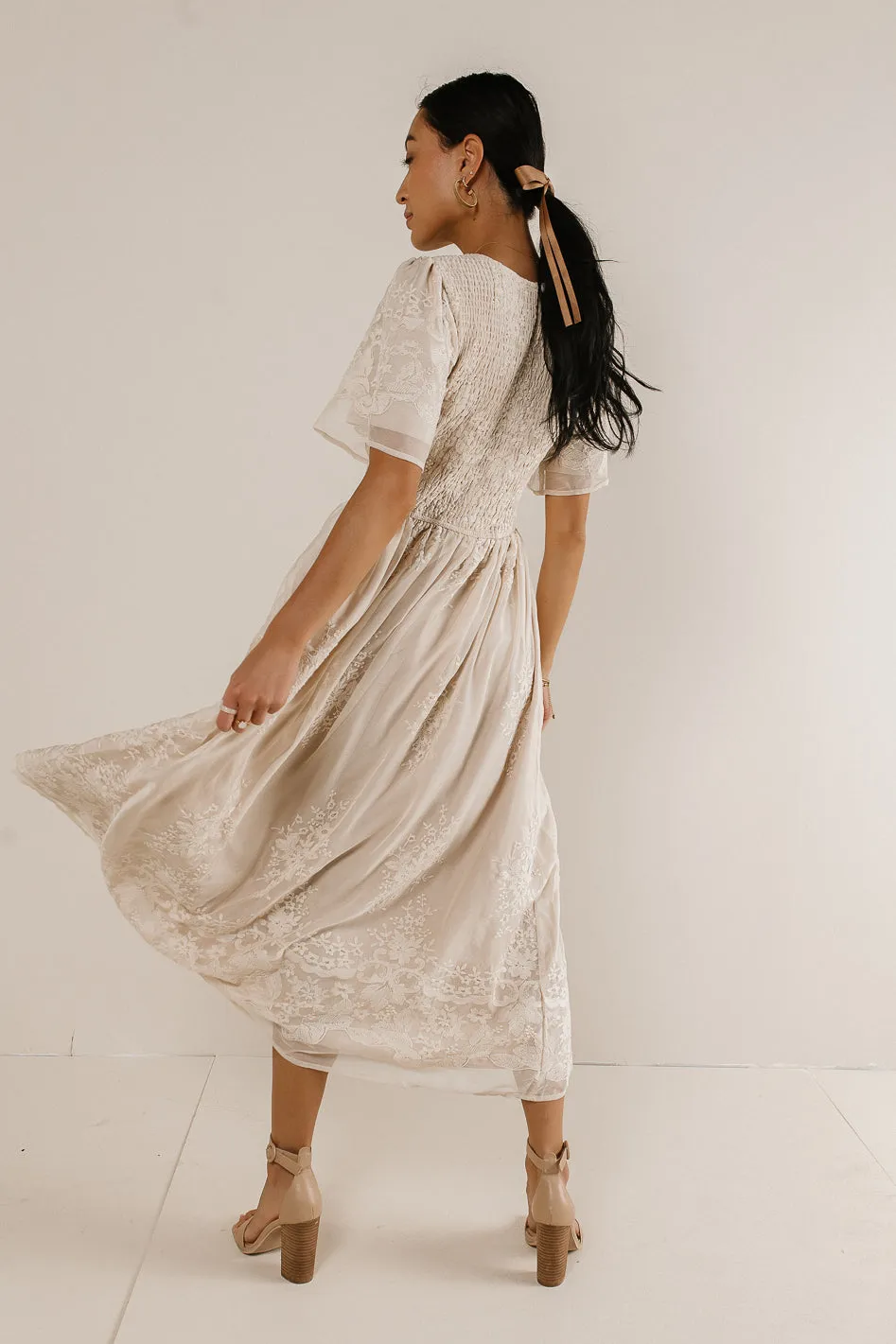 Alora Embroidered Dress in Champagne - FINAL SALE