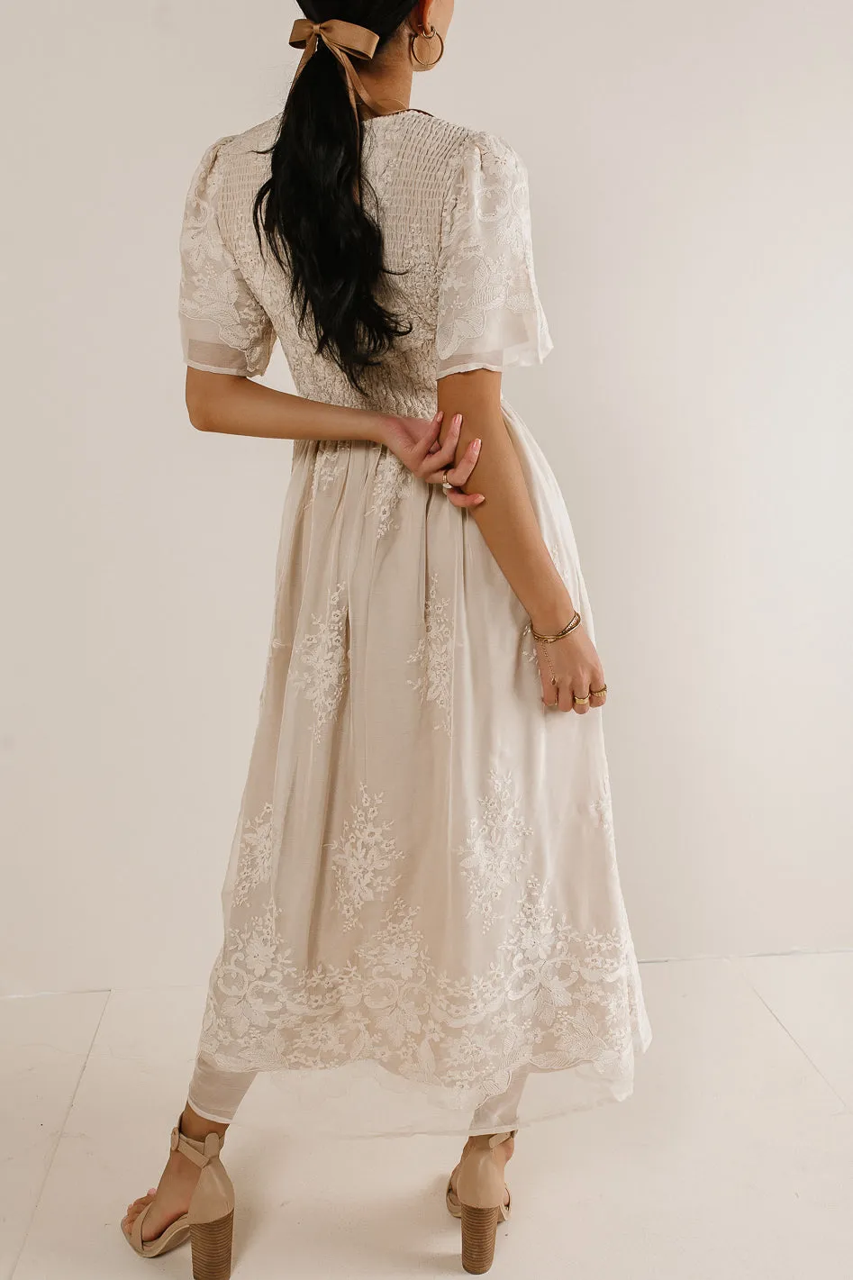 Alora Embroidered Dress in Champagne - FINAL SALE