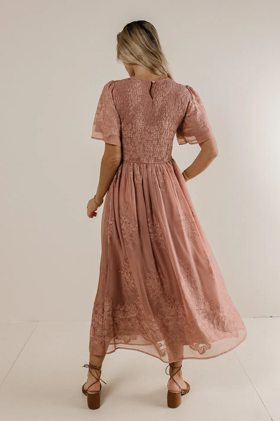 Alora Embroidered Dress in Dusty Rose