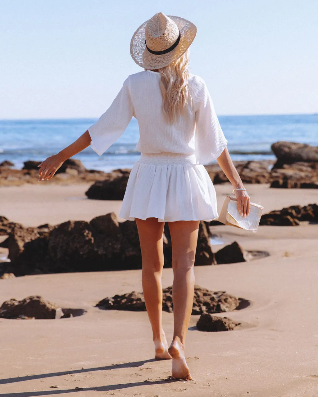 Always A Good Time Cotton Smocked Drape Dress - White