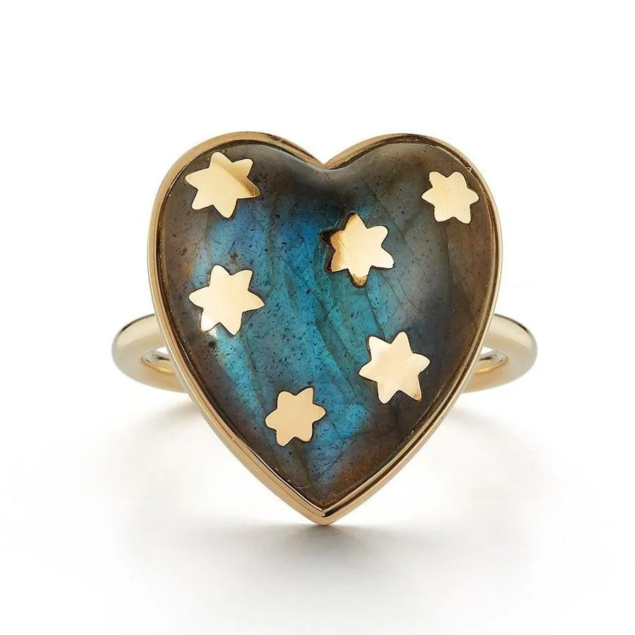 Anna Semi Precious Heart and Gold Stars Ring