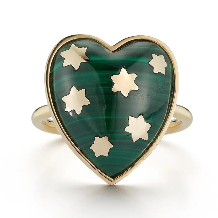 Anna Semi Precious Heart and Gold Stars Ring