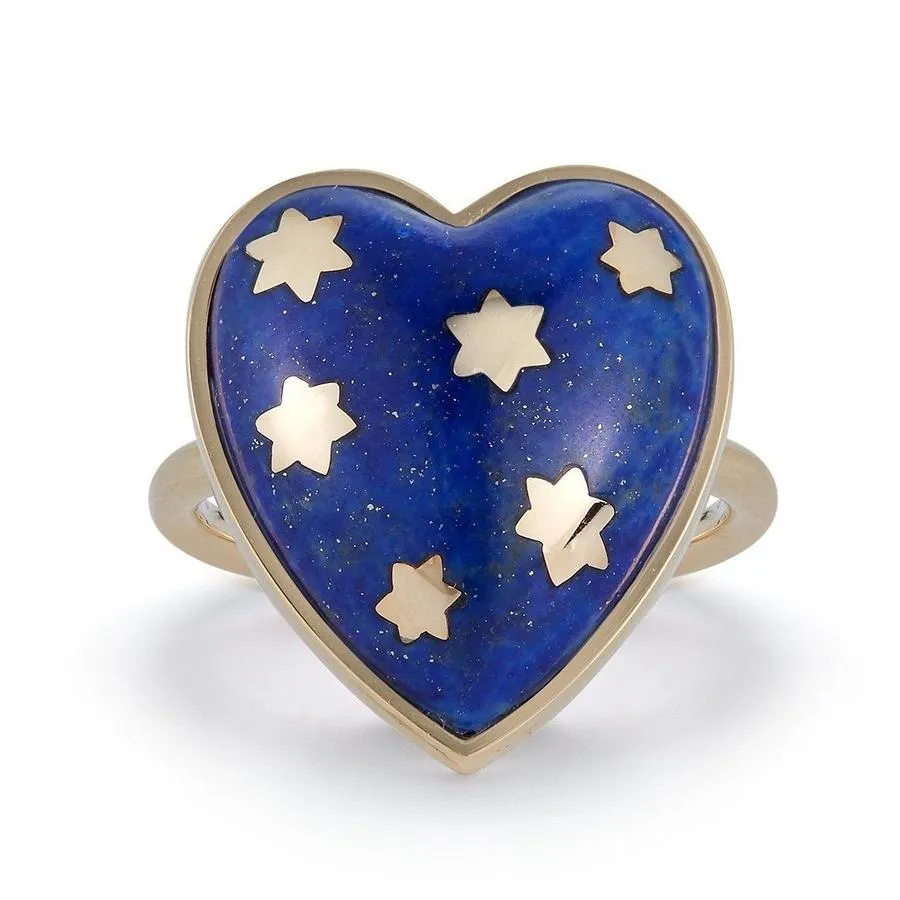 Anna Semi Precious Heart and Gold Stars Ring