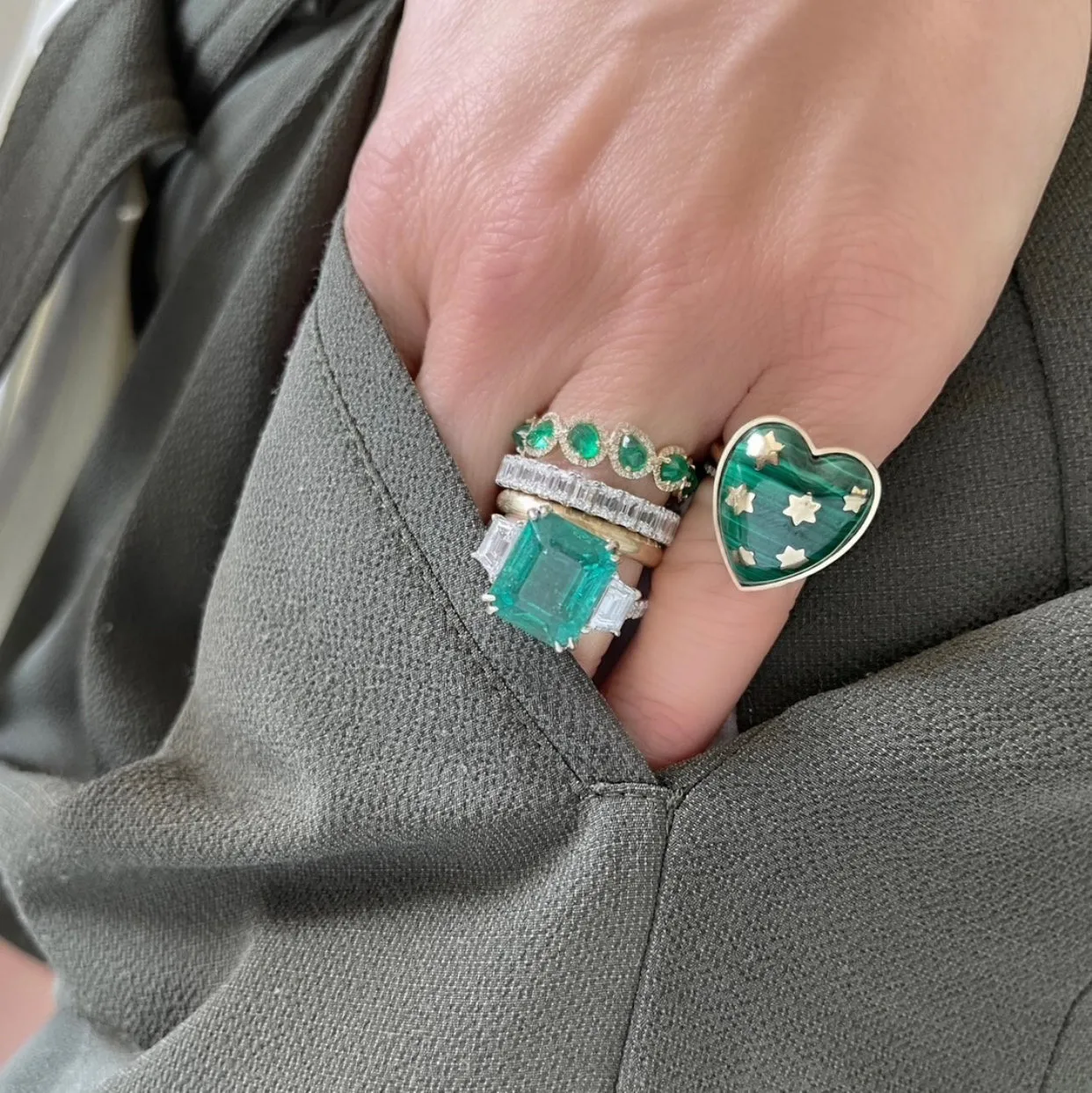 Anna Semi Precious Heart and Gold Stars Ring