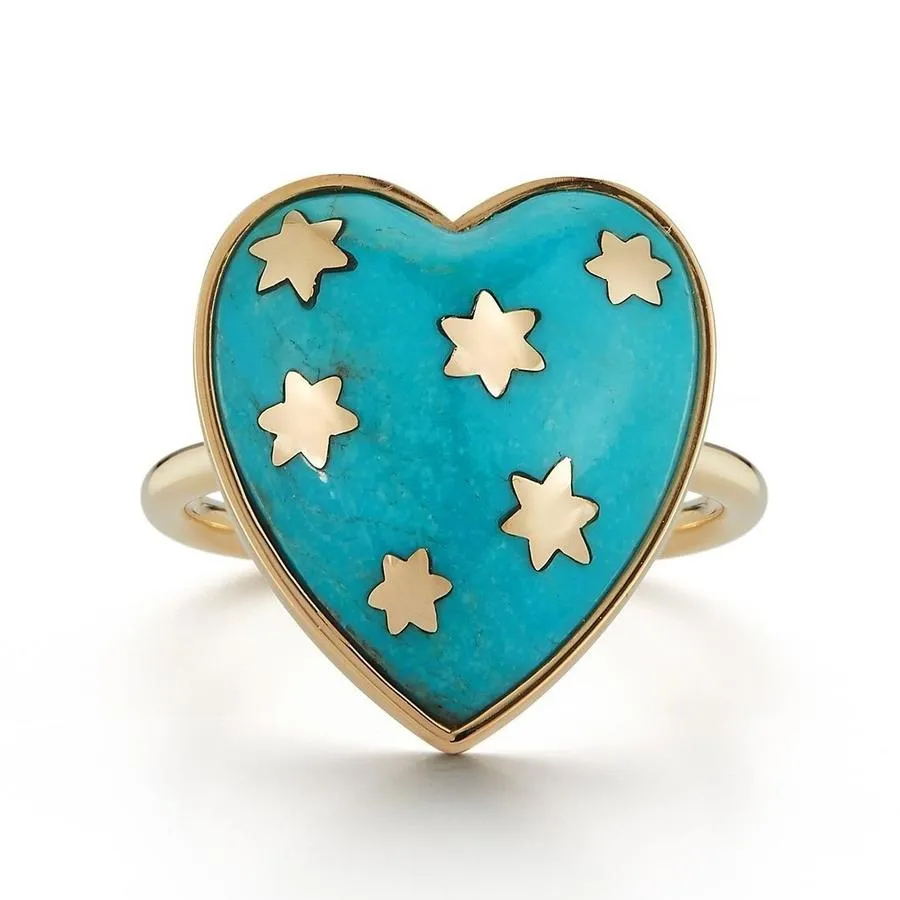 Anna Semi Precious Heart and Gold Stars Ring