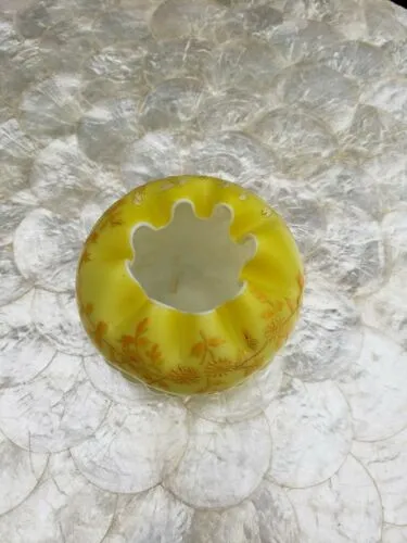 Antique 1890s Mt. Washingington Satin Yellow Glass Enamel floral shell rose bowl