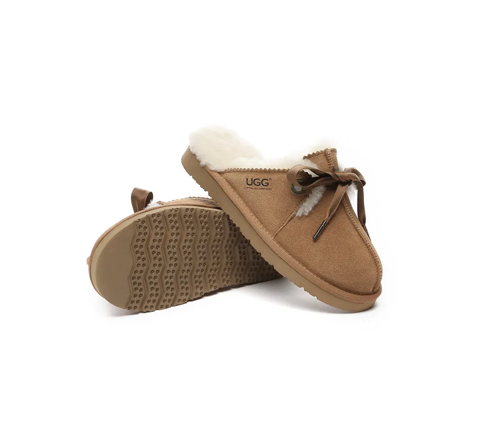 AUSTRALIAN SHEPHERD® UGG Women Sheepskin Wool Adjustable Ribbon Bow Slippers Ruby