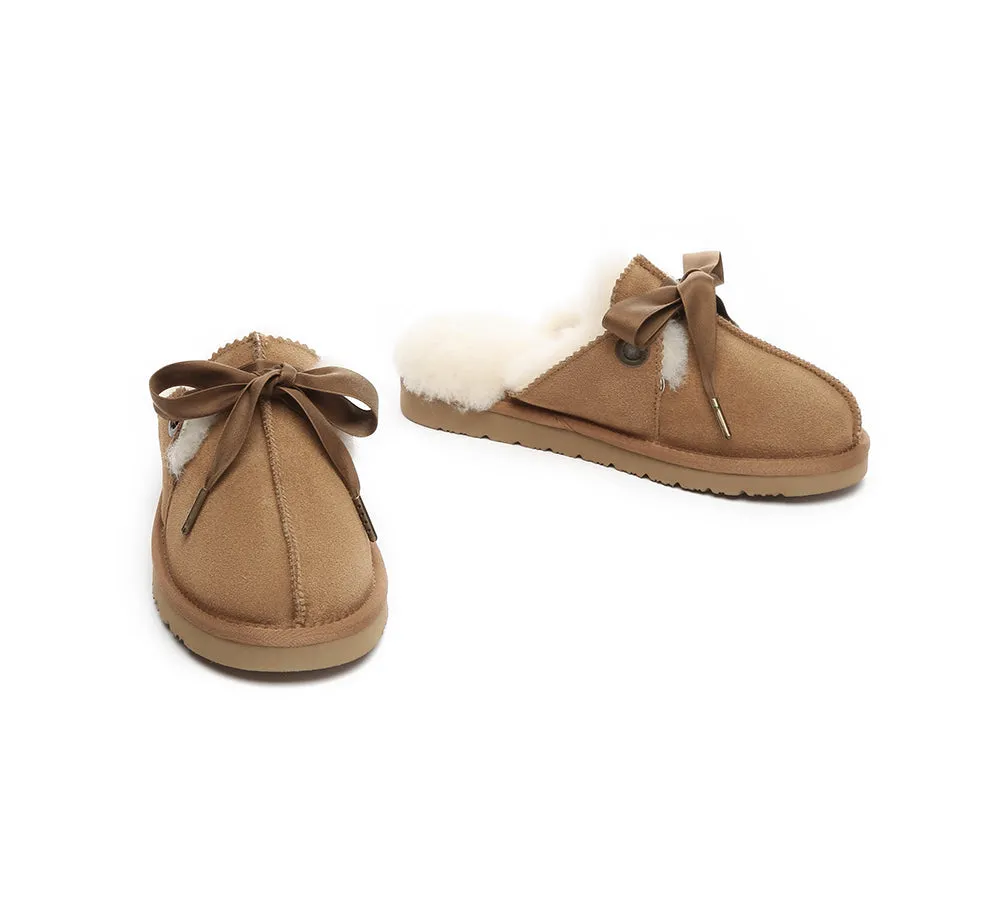 AUSTRALIAN SHEPHERD® UGG Women Sheepskin Wool Adjustable Ribbon Bow Slippers Ruby