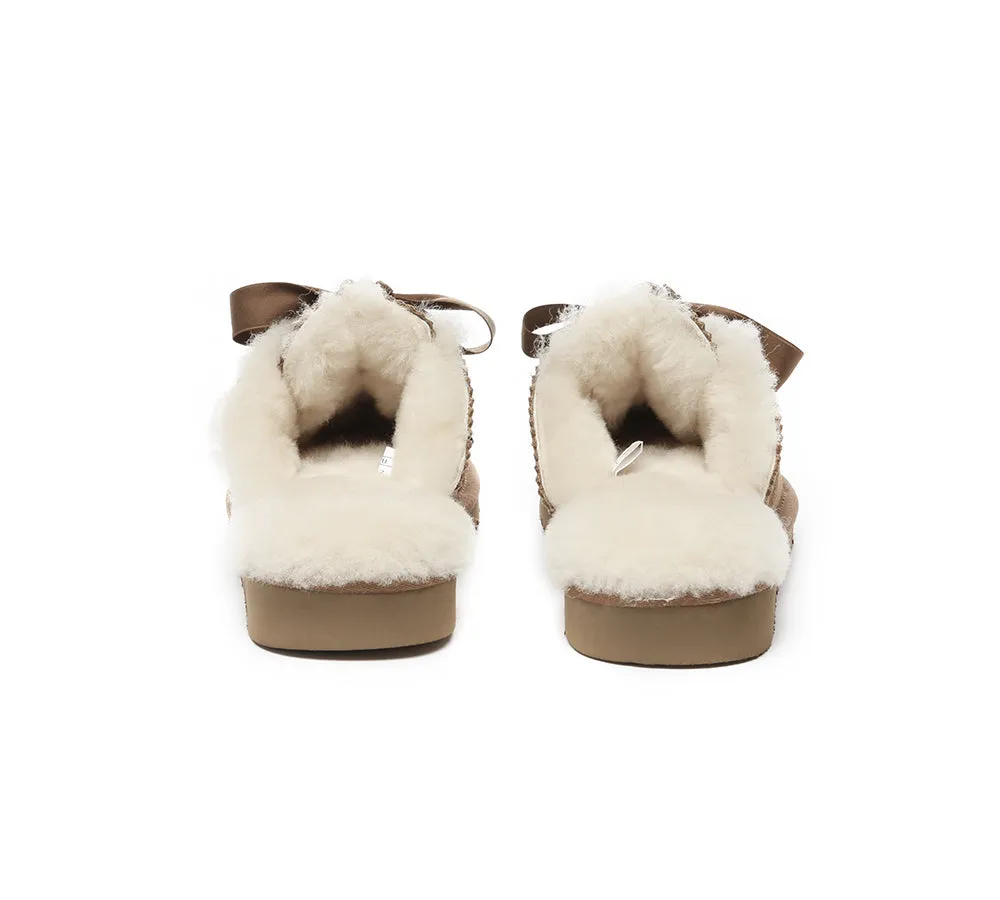 AUSTRALIAN SHEPHERD® UGG Women Sheepskin Wool Adjustable Ribbon Bow Slippers Ruby