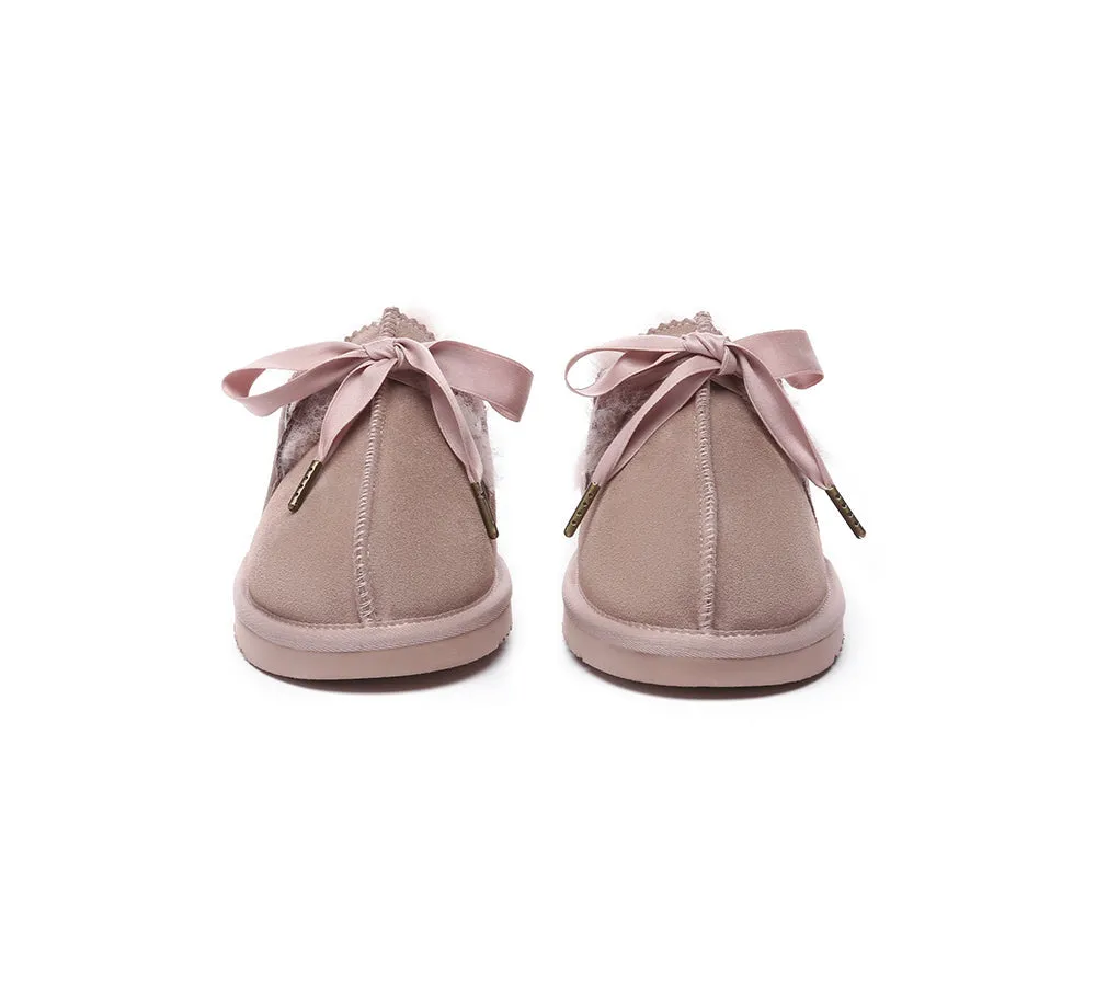 AUSTRALIAN SHEPHERD® UGG Women Sheepskin Wool Adjustable Ribbon Bow Slippers Ruby