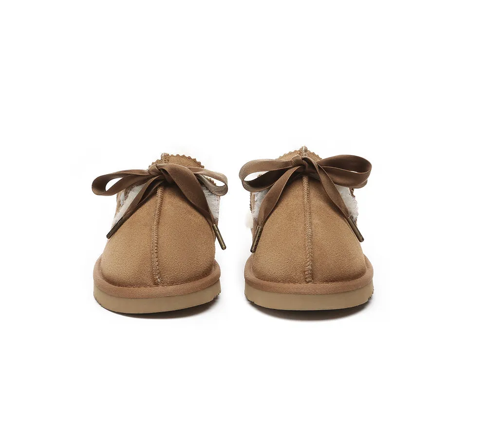 AUSTRALIAN SHEPHERD® UGG Women Sheepskin Wool Adjustable Ribbon Bow Slippers Ruby