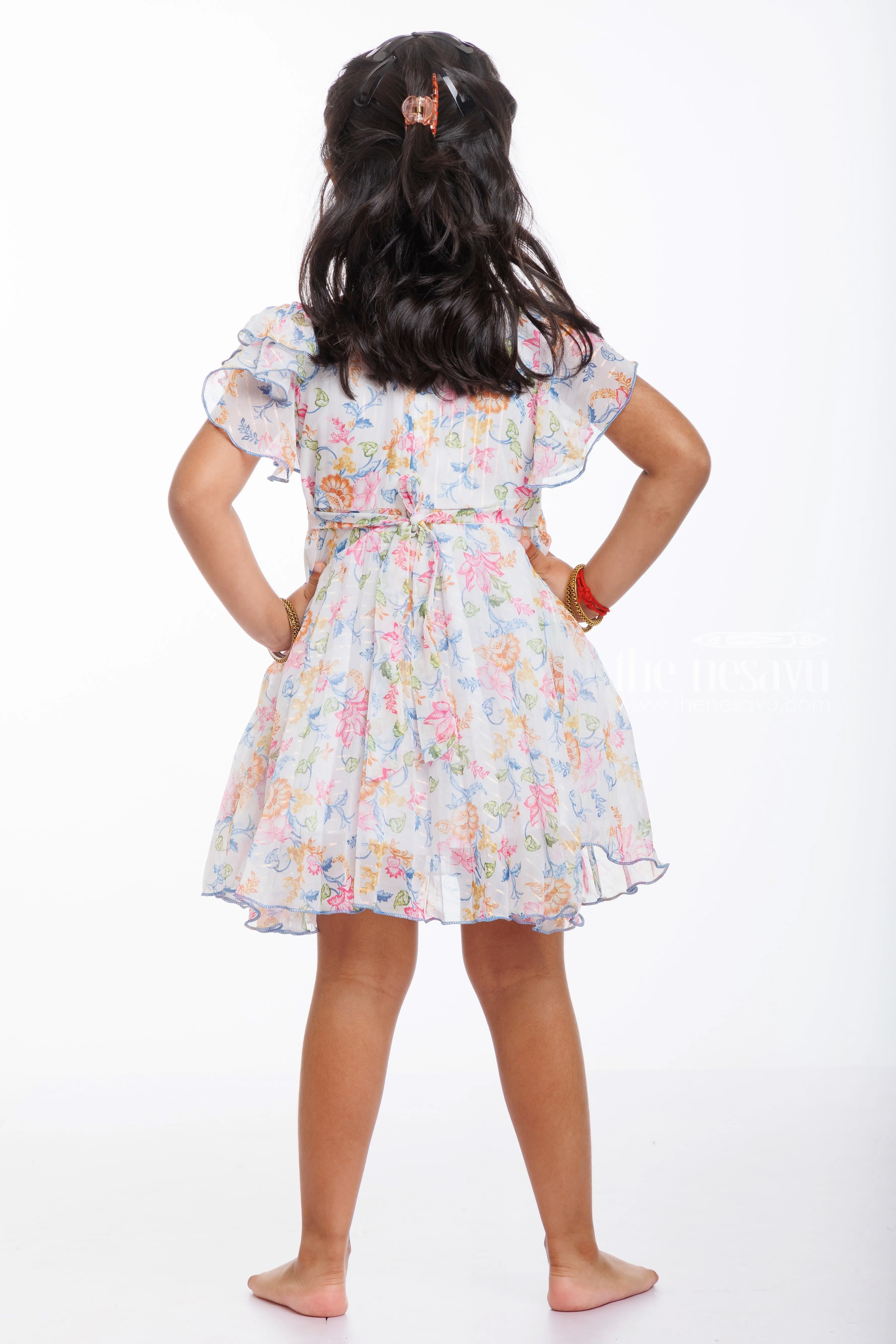Baby Girl's Angelic Floral Frock with Flutter Sleeves