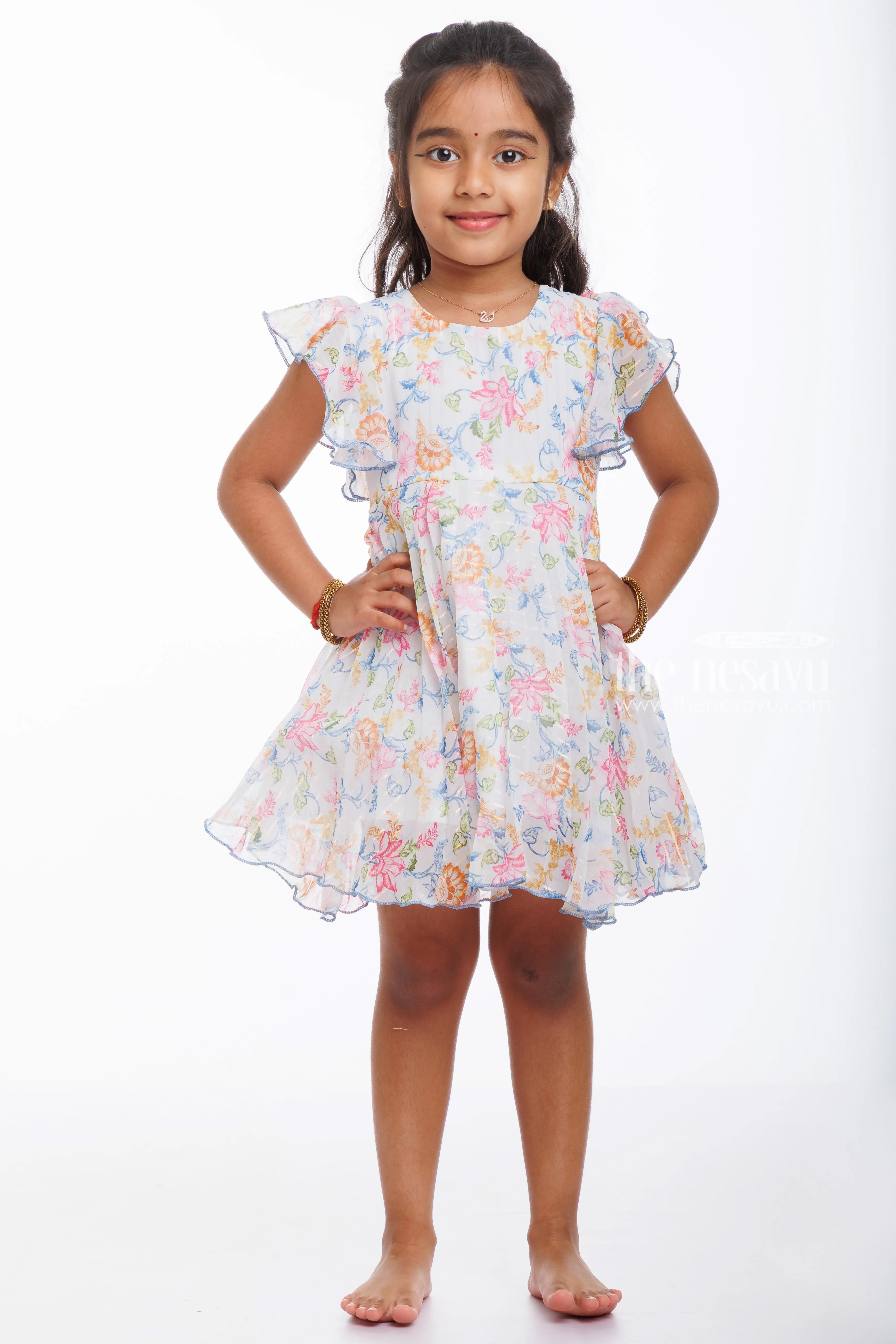 Baby Girl's Angelic Floral Frock with Flutter Sleeves