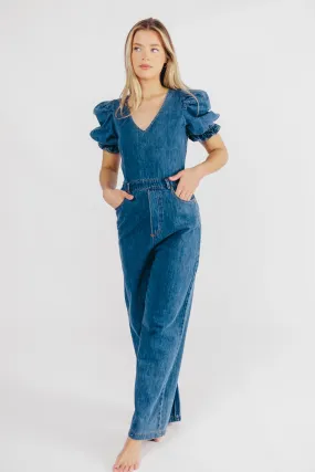 Bambi Puffed Sleeve Jumpsuit in Denim