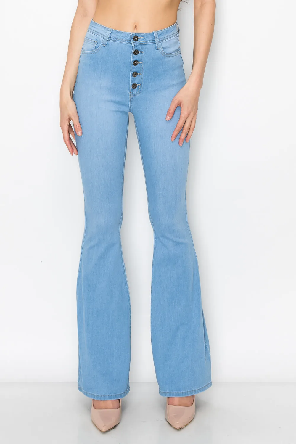 BC-065 LIGHT Indigo Stretchy 5 BUTTON flare Jeans