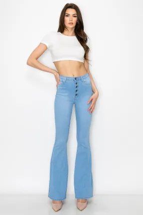 BC-065 LIGHT Indigo Stretchy 5 BUTTON flare Jeans