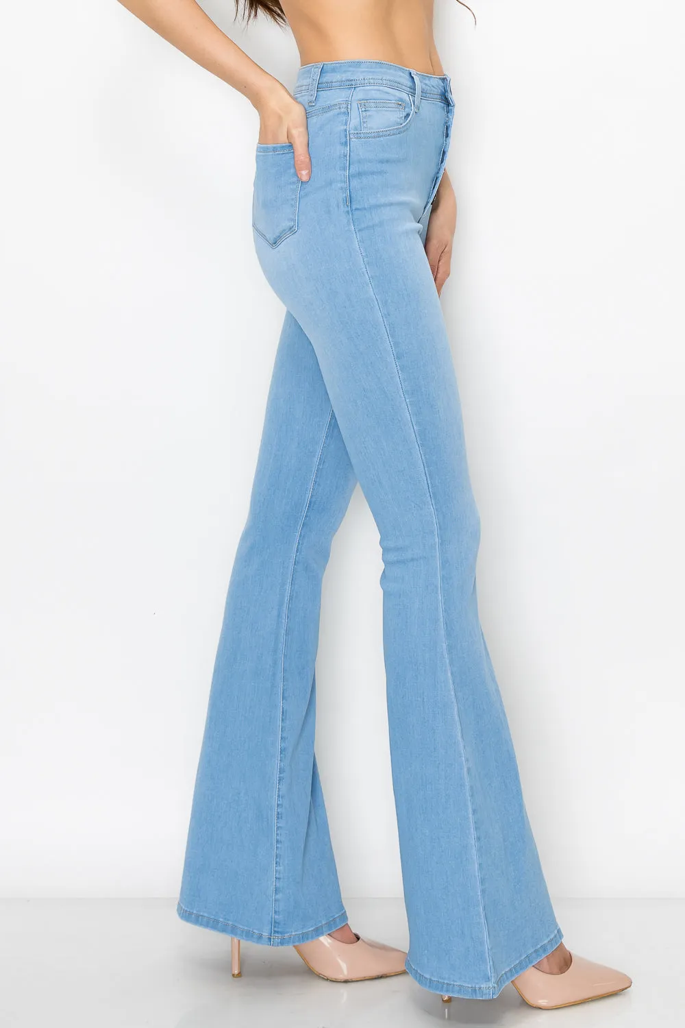 BC-065 LIGHT Indigo Stretchy 5 BUTTON flare Jeans