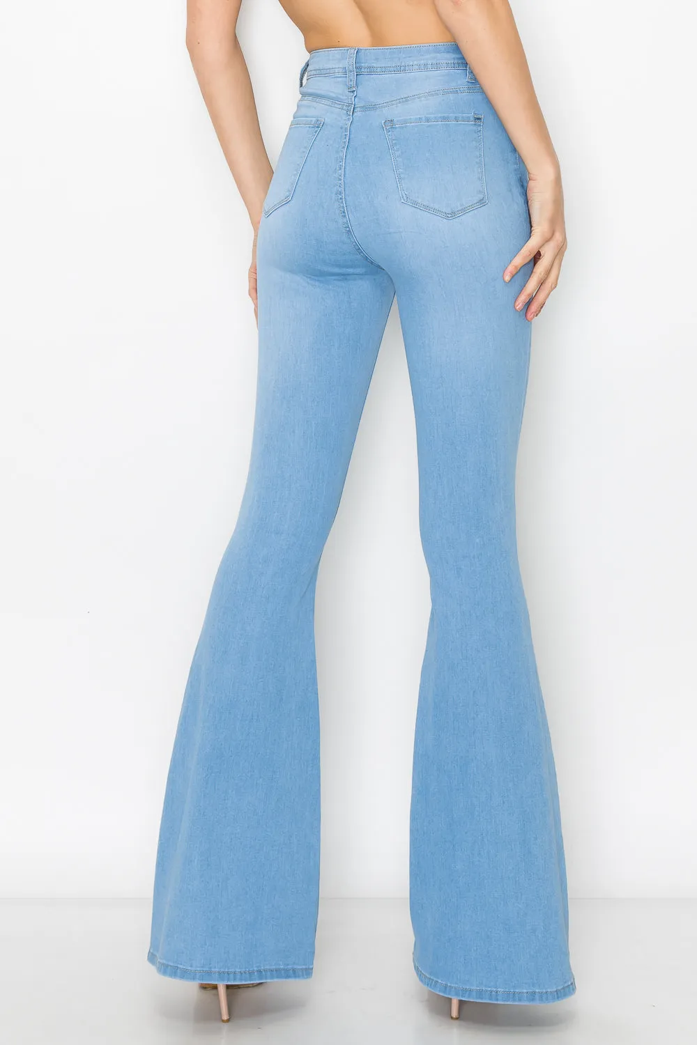 BC-065 LIGHT Indigo Stretchy 5 BUTTON flare Jeans