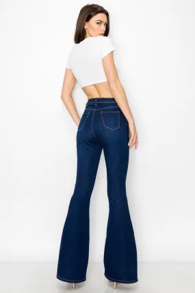 BC-067 DARK Stretchy 5 BUTTON Flare Jeans