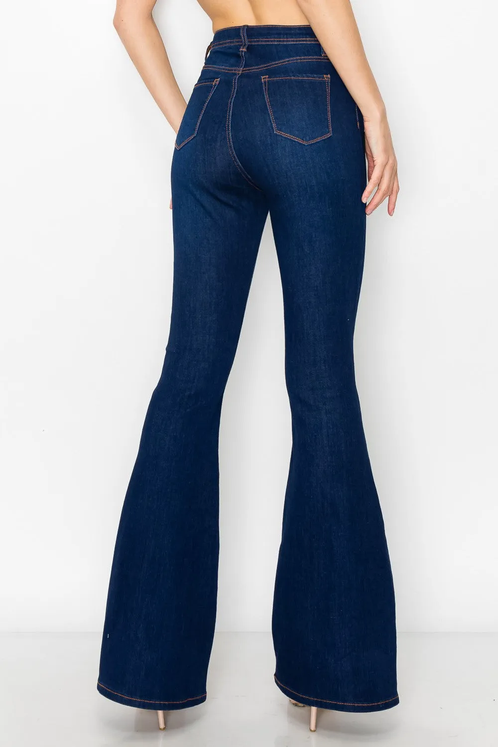 BC-067 DARK Stretchy 5 BUTTON Flare Jeans