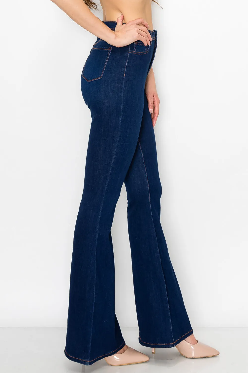 BC-067 DARK Stretchy 5 BUTTON Flare Jeans