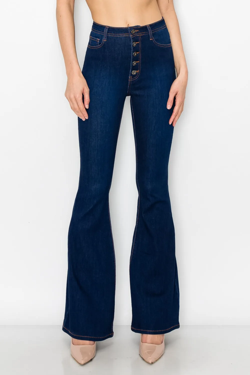 BC-067 DARK Stretchy 5 BUTTON Flare Jeans