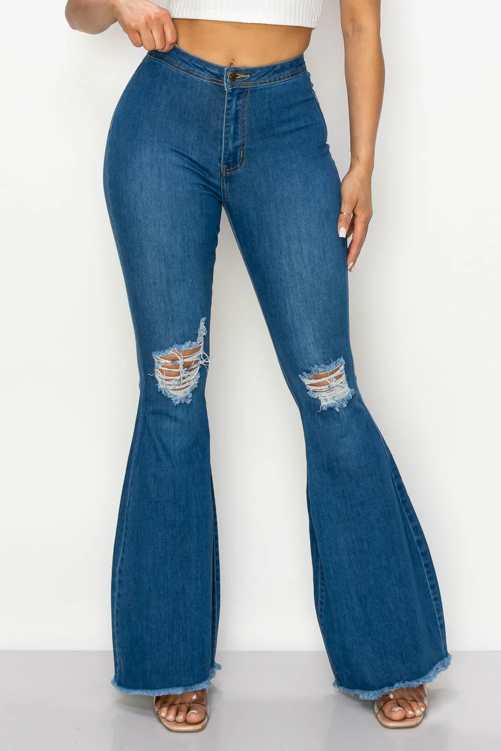BC-086 BELL BOTTOM FLARE LEG RIPPED DISTRESSED & DESTROYED JEANS
