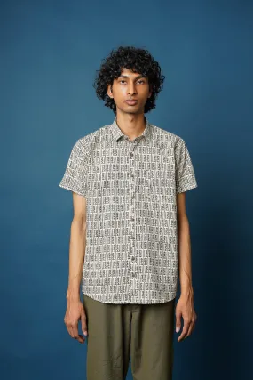 Beige Hand Block men's Half Sleeves Shirt