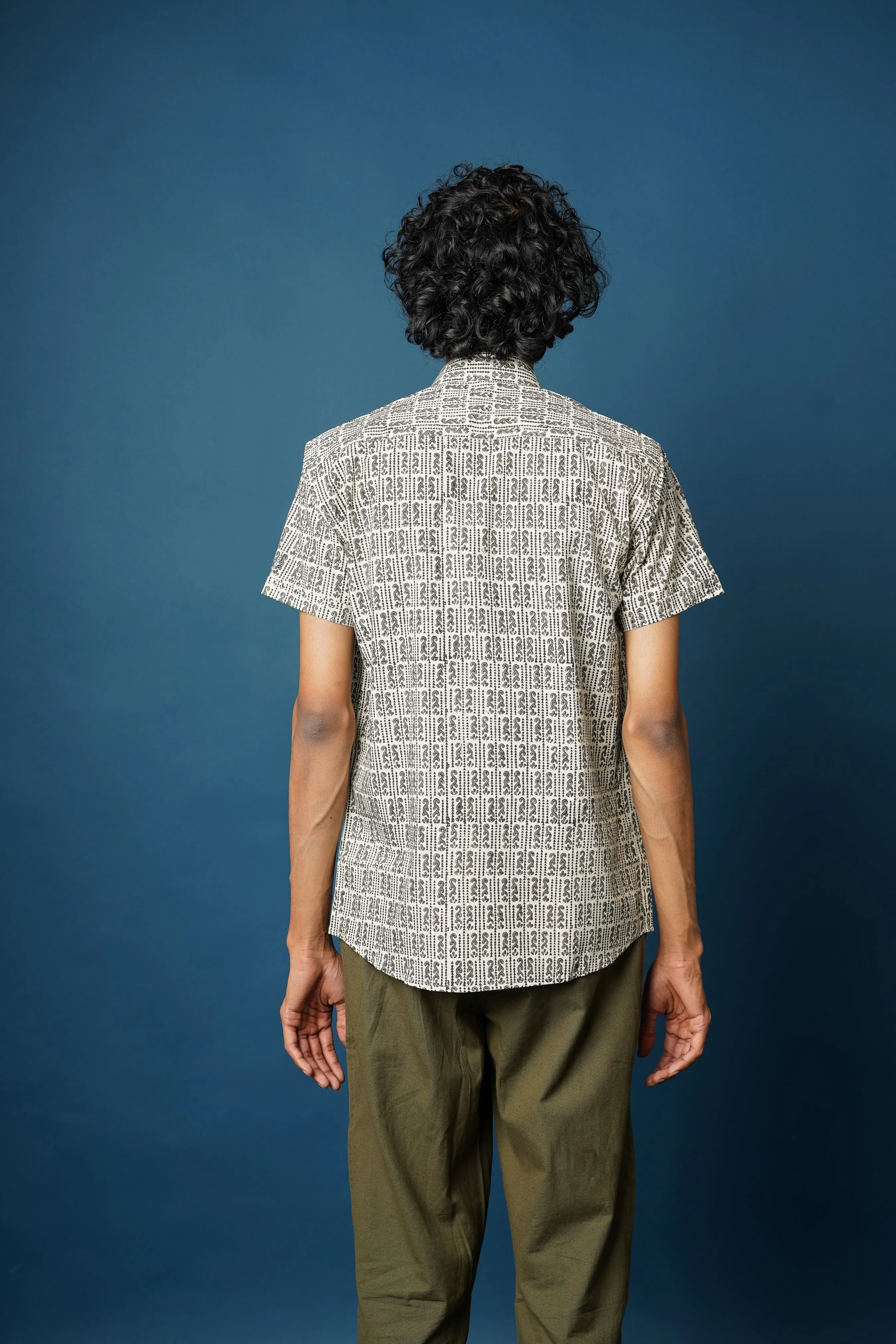 Beige Hand Block men's Half Sleeves Shirt