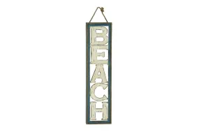 BEIGE WOOD SIGN BEACH WALL DECOR WITH ROPE HANGER