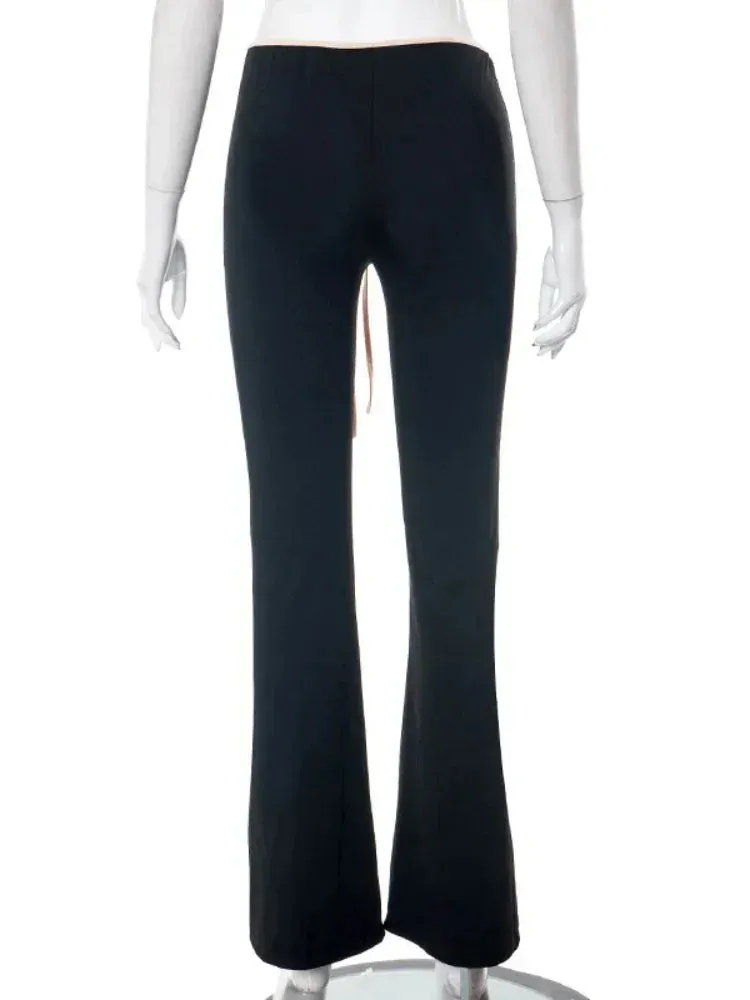 Black Flare Low Waist Slim Fit Solid Sexy Hot Sweat Winter Pants