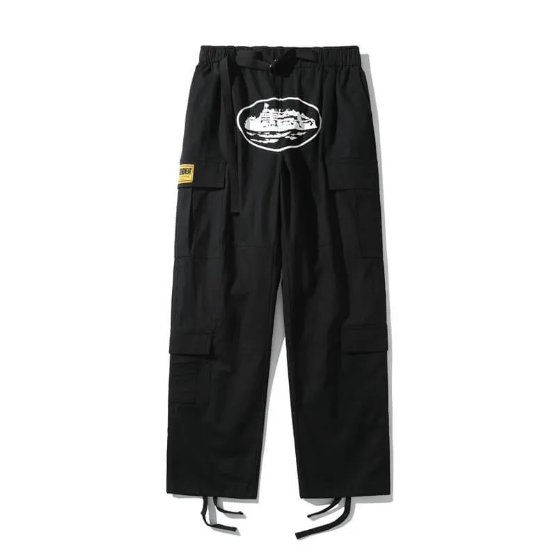 Black Multi-Pocket Printed Casual Cargo Pant