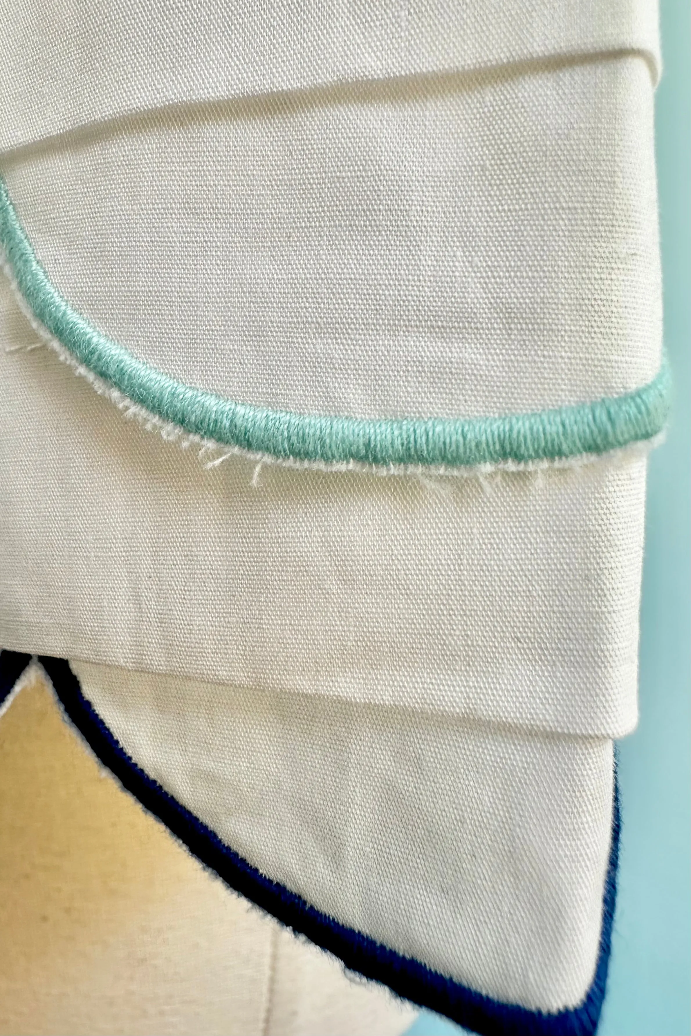 Blue Embroidered Sleeve White Poplin Top