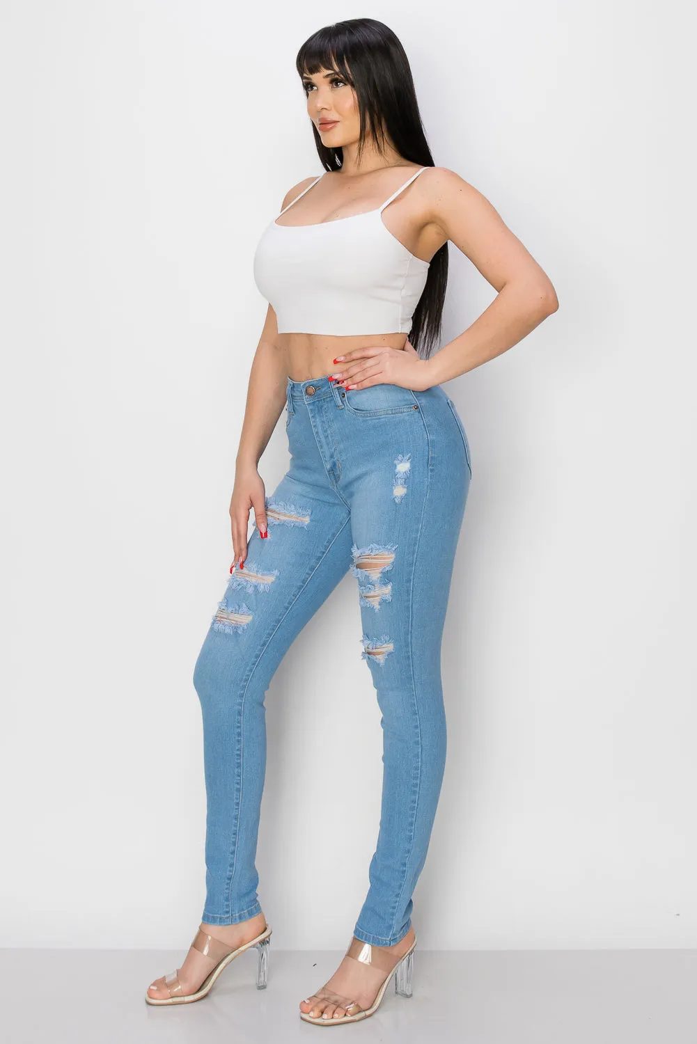 BO-308 HIGH WAISTED STRETCHY SKINNY DENIM JEANS