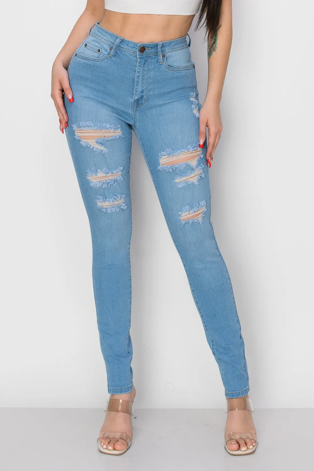 BO-308 HIGH WAISTED STRETCHY SKINNY DENIM JEANS